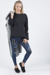 Black Tied Arm Bell Sleeve Top - Poppy-Tops