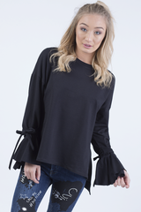 Black Tied Arm Bell Sleeve Top - Poppy-Tops