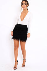 Black Tiered Frayed Skirt - Dahlina-Skirts