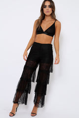 Black Tiered Frill Lace Pants - Frida-Trousers