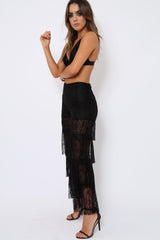 Black Tiered Frill Lace Pants - Frida-Trousers
