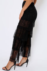 Black Tiered Frill Lace Pants - Frida-Trousers