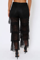Black Tiered Frill Lace Pants - Frida-Trousers