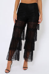 Black Tiered Frill Lace Pants - Frida-Trousers