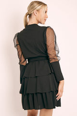 Black Tiered Skirt Belted Dress - Cassia-Dresses