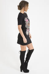 Black Tiger Lace Up T-Shirt Dress - Autumn-Dresses