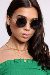Black Tinted Lens 90's Round Metal Sunglasses - Solstice-Sunglasses