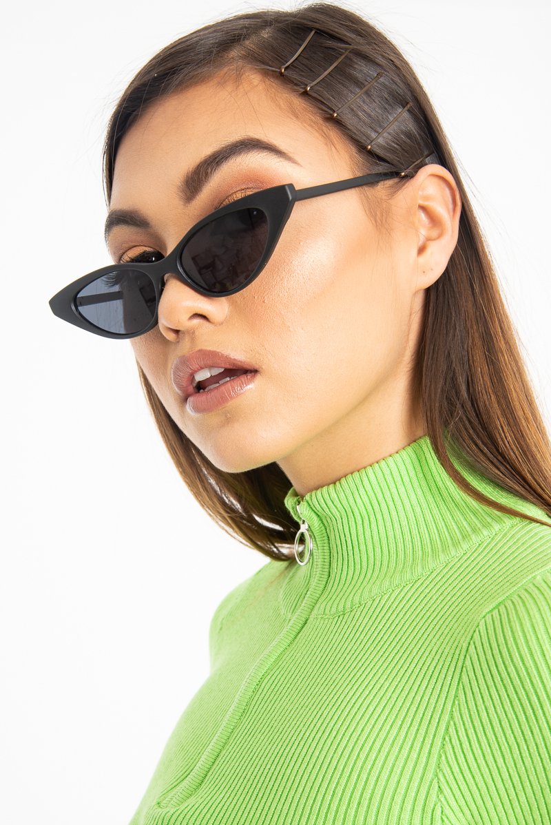 Black Tinted Lens Mini Cat Eye Sunglasses - Ezrie-Sunglasses