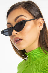 Black Tinted Lens Mini Cat Eye Sunglasses - Ezrie-Sunglasses
