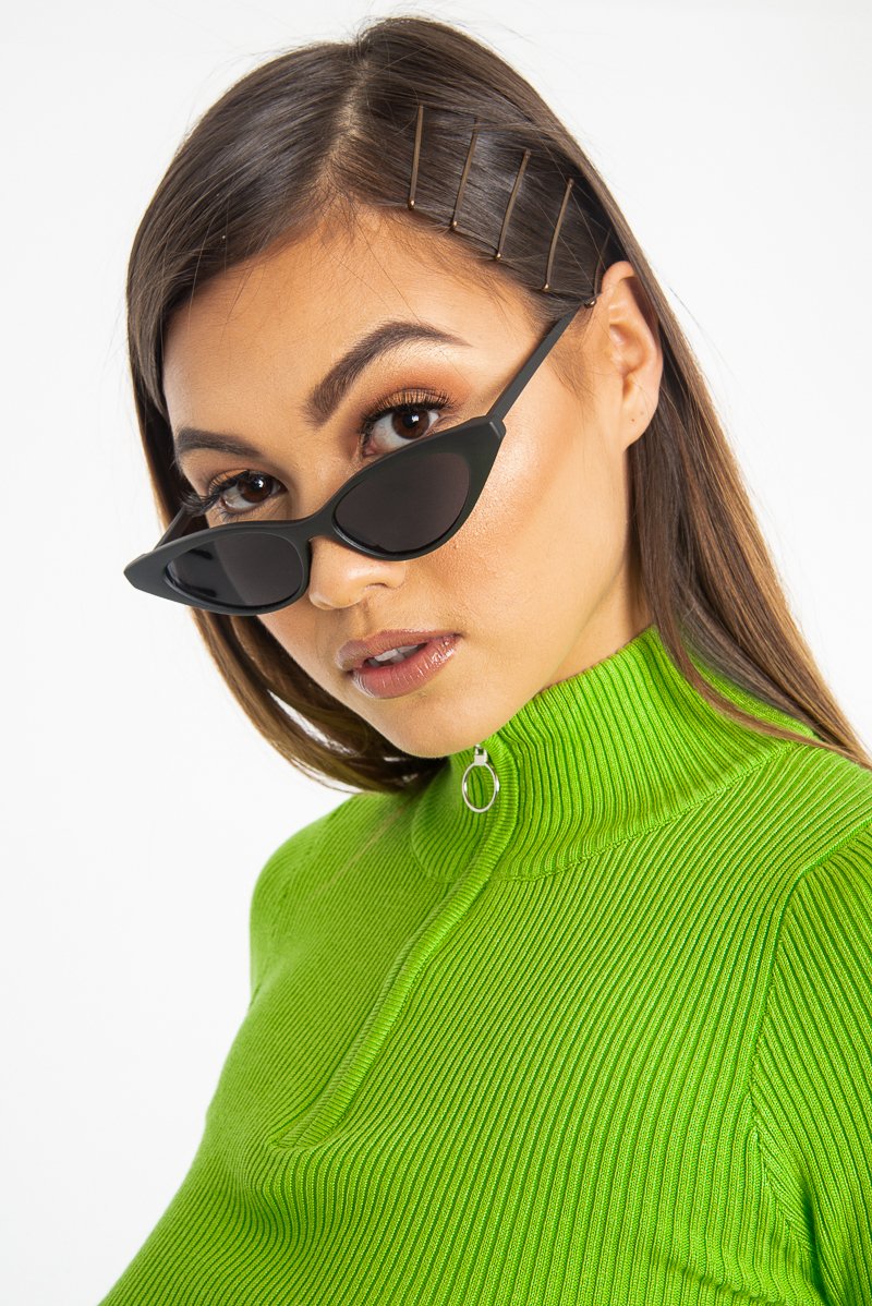 Black Tinted Lens Mini Cat Eye Sunglasses - Ezrie-Sunglasses