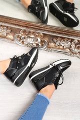 Black Toggle Fasten Wedge Trainers - Kami-Trainers