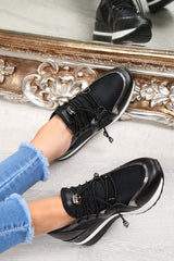 Black Toggle Fasten Wedge Trainers - Kami-Trainers