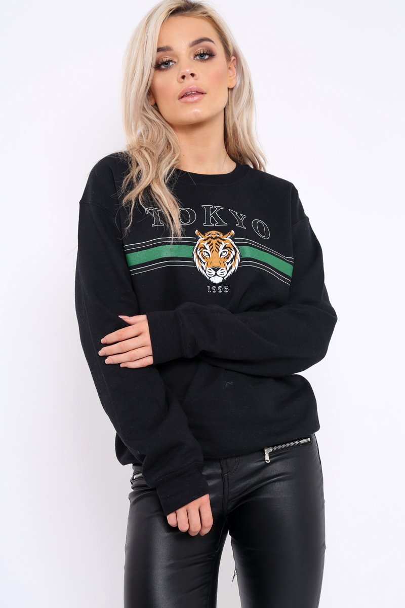 Black Tokyo Slogan Sweatshirt - Lilah-Sweatshirts