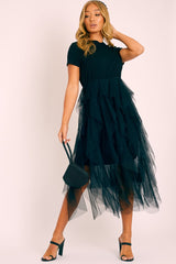 Black Top Black Tulle Skirt Dress - Pola-Tops