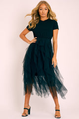 Black Top Black Tulle Skirt Dress - Pola-Tops