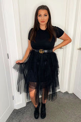 Black Top Black Tulle Skirt Dress - Pola-Tops