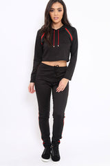 Black Tracksuit with Khaki and Red Side Stripe - Beatrix-Co-ords