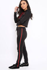 Black Tracksuit with Khaki and Red Side Stripe - Beatrix-Co-ords