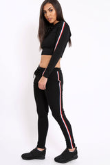 Black Tracksuit with Red White and Black Side Stripe - Kasey-Co-ords