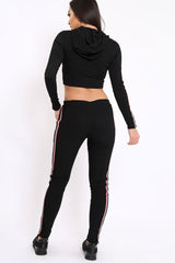 Black Tracksuit with Red White and Black Side Stripe - Kasey-Co-ords