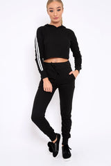 Black Tracksuit with White Side Stripe - Kady-Co-ords