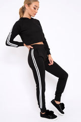 Black Tracksuit with White Side Stripe - Kady-Co-ords