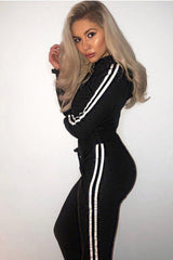 Black Tracksuit with White Side Stripe - Kady-Co-ords