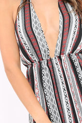 Black Tribal Print Halter Neck Mini Dress - Avianna-Dresses