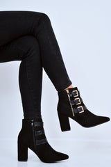 Black Triple Buckle Detail Ankle Boots - Ekaterina-Boots