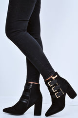 Black Triple Buckle Detail Ankle Boots - Ekaterina-Boots