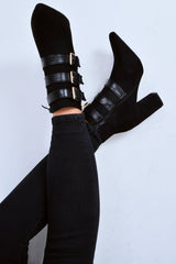 Black Triple Buckle Detail Ankle Boots - Ekaterina-Boots
