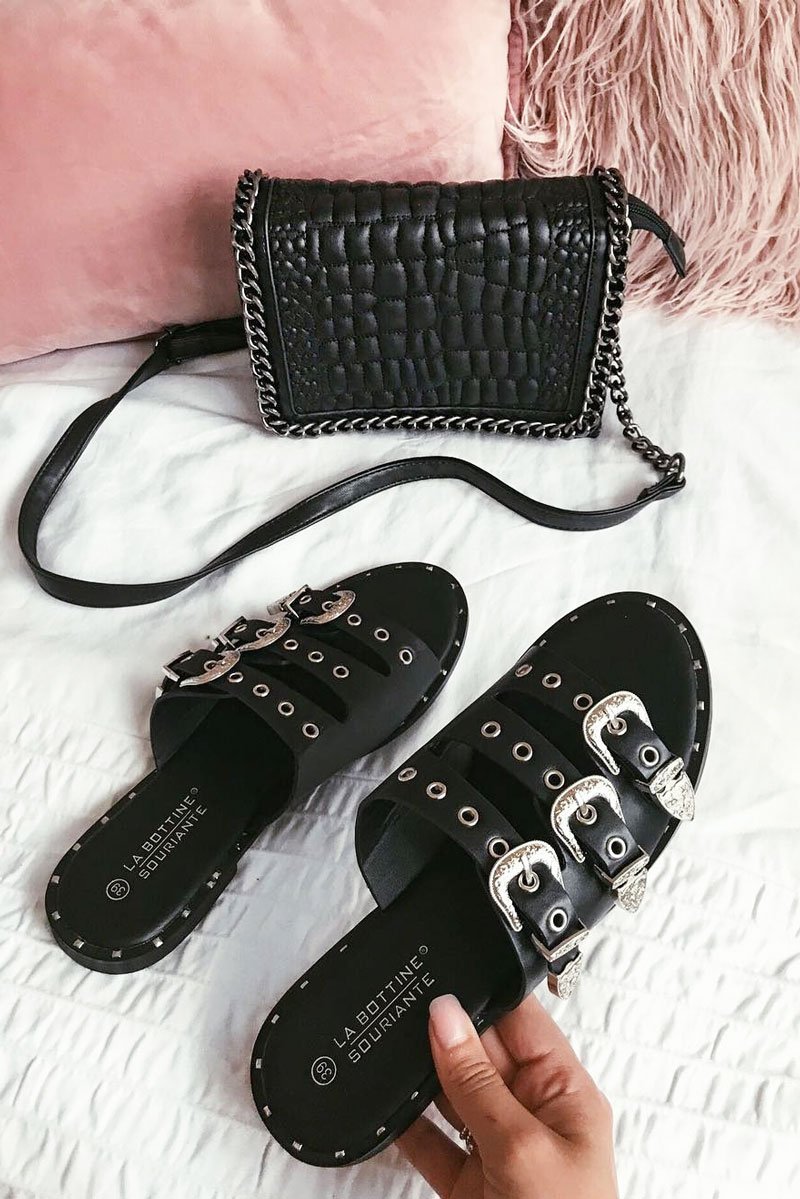 Black Triple Buckle Sandals - Winslow-Sliders