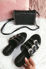 Black Triple Buckle Sandals - Winslow-Sliders