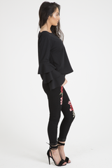 Black Triple Frill Sleeve Top - Clara-Tops