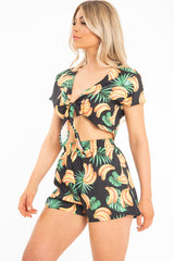 Black Tropical Print Crop Top and Shorts Co-ord - Olivia-Co-ords
