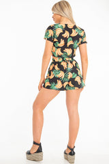Black Tropical Print Crop Top and Shorts Co-ord - Olivia-Co-ords