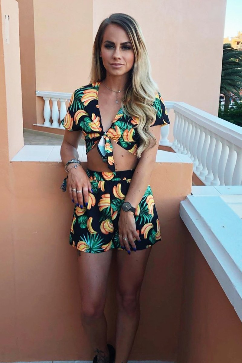 Black Tropical Print Crop Top and Shorts Co-ord - Olivia-Co-ords