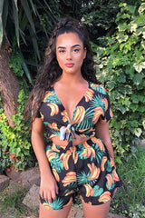 Black Tropical Print Crop Top and Shorts Co-ord - Olivia-Co-ords