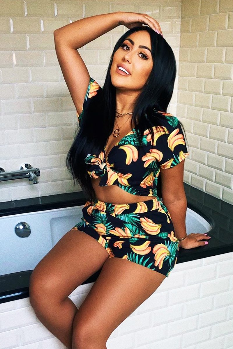 Black Tropical Print Crop Top and Shorts Co-ord - Olivia-Co-ords