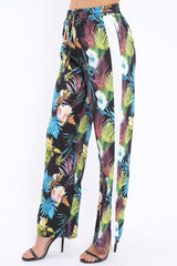 Black Tropical Print Wide Leg Trousers - Ezrie-Trousers