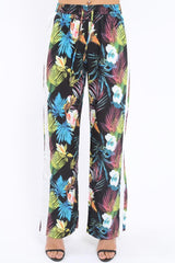 Black Tropical Print Wide Leg Trousers - Ezrie-Trousers