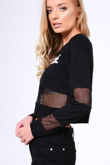 Black 'Troublesome' Slogan Mesh Panel Cropped Jumper - Ollie-Jumper