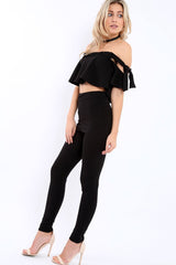 Black Trousers and Crop Top Co-ord - Daizy-Co-ords