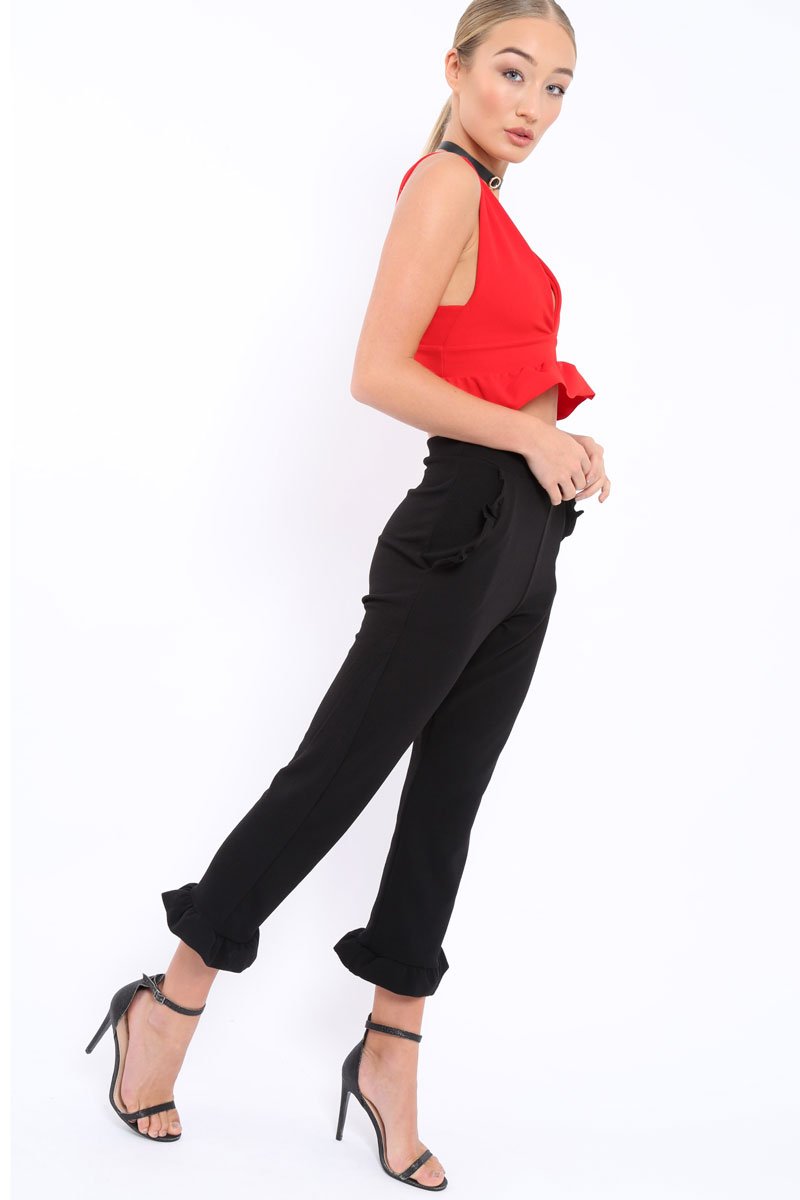 Black Trousers with Frill Detailing - Brayley-Trousers