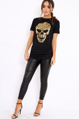 Black Tshirt with Gold Skull Print - Brook-Tops
