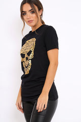 Black Tshirt with Gold Skull Print - Brook-Tops