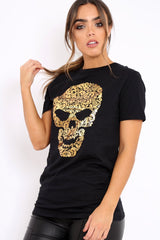 Black Tshirt with Gold Skull Print - Brook-Tops