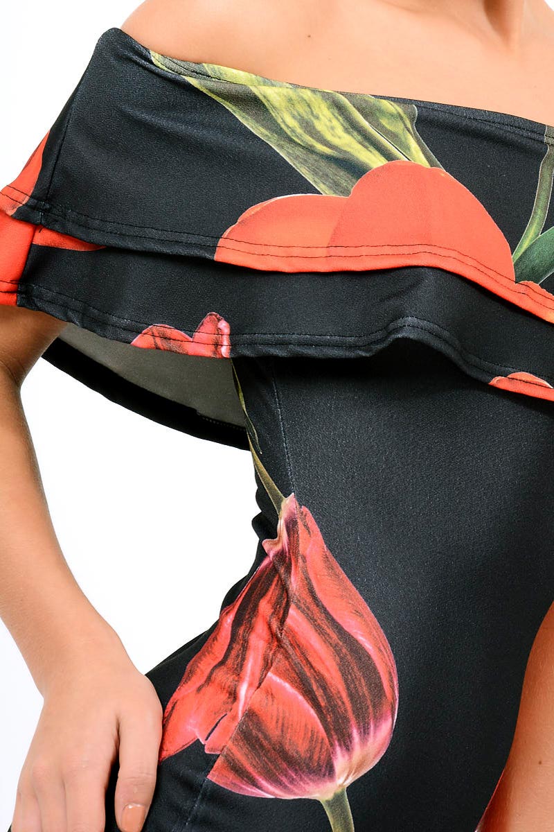 Black Tulip Bardot Bodycon Dress - Kelis-Dresses