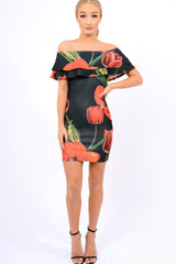 Black Tulip Bardot Bodycon Dress - Kelis-Dresses