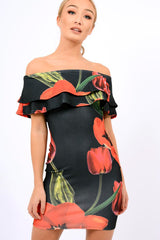 Black Tulip Bardot Bodycon Dress - Kelis-Dresses